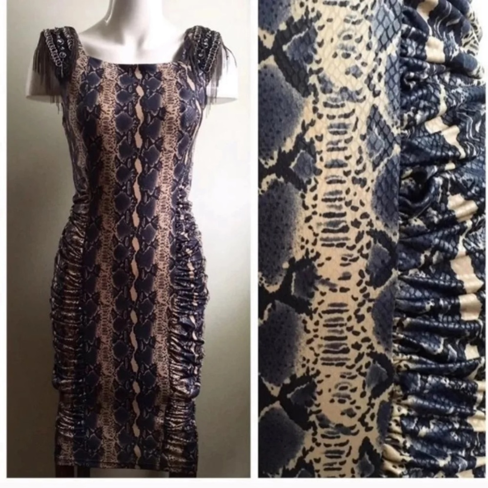 TOV Holy G Inc Sz 42 Large Blue Snakeskin Dress